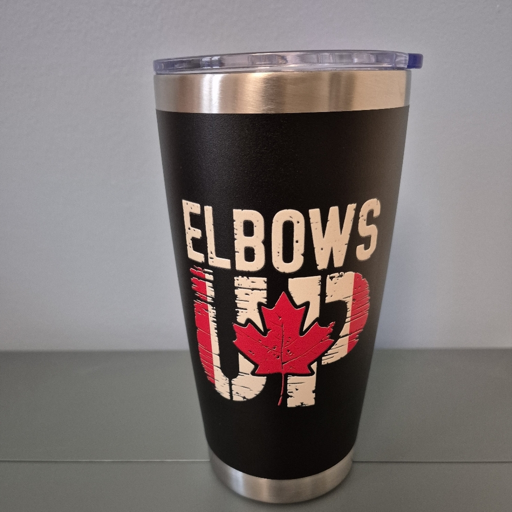 20oz Black Tumbler with Red Maple Leaf Design